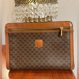 Vintage CELINE Macadam Monogram Clutch Wristlet - Brown Leather - Italy